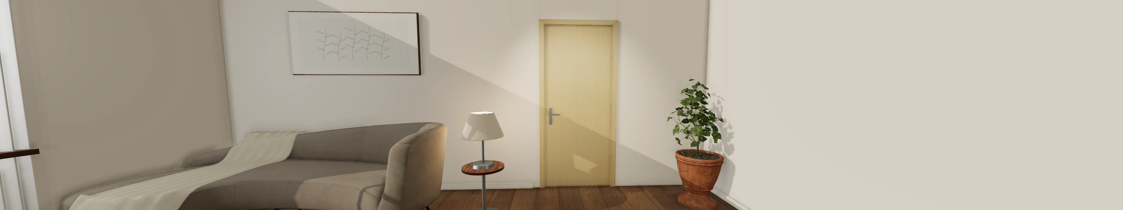 Không gian phòng khách với cửa Composite vân sồi Đại Lộc